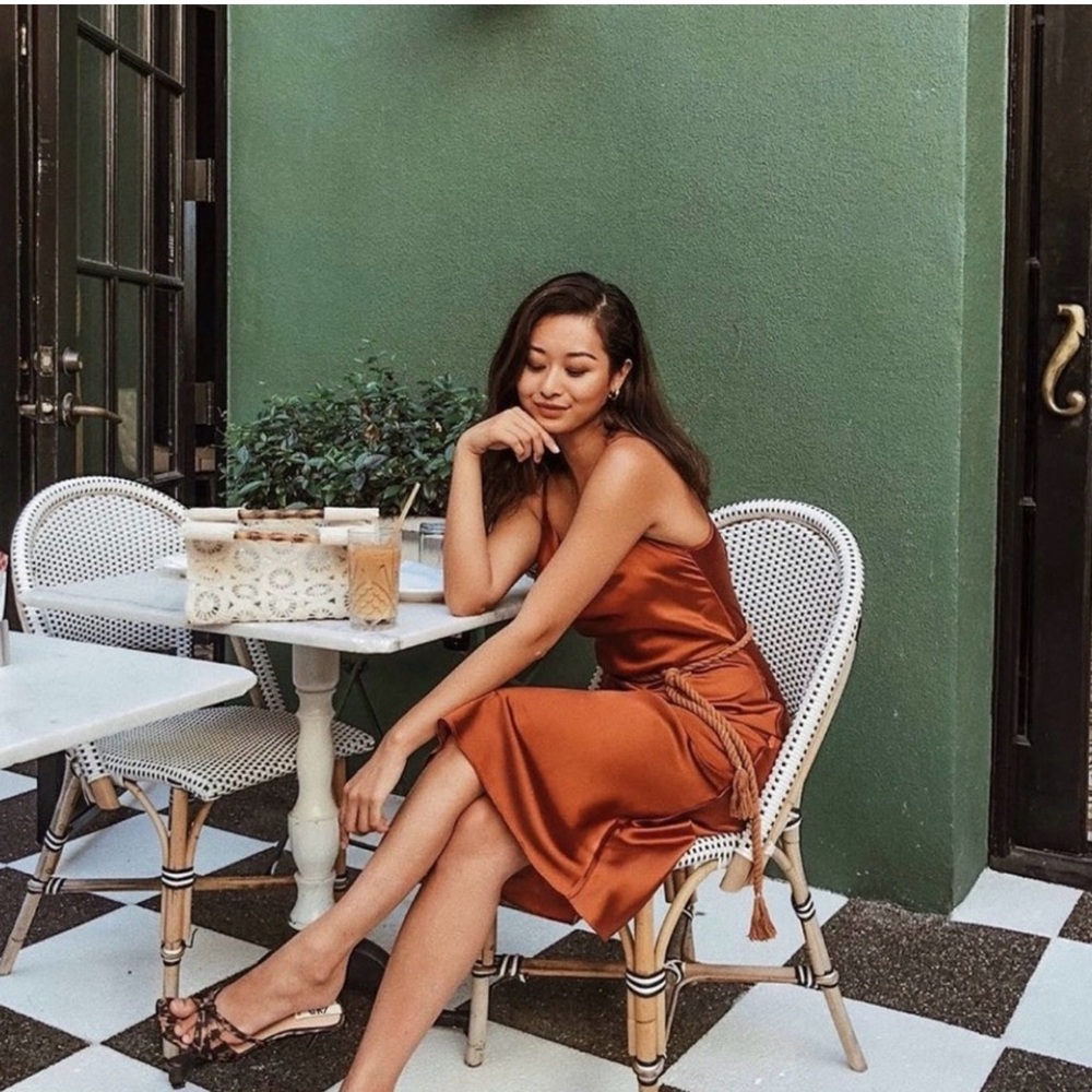 Satin Slip Midi Dress in Burnt Orange - Women's